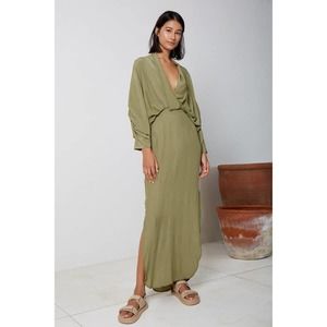 S/W/F Unlined Plunge Dress Kimono Style Sleeve Amazon Green Women's Size M NWT